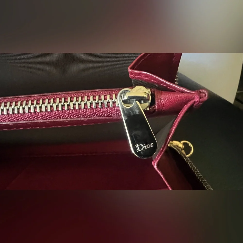 Christian Dior Red Long Zippy Wallet with Crossbody Chain